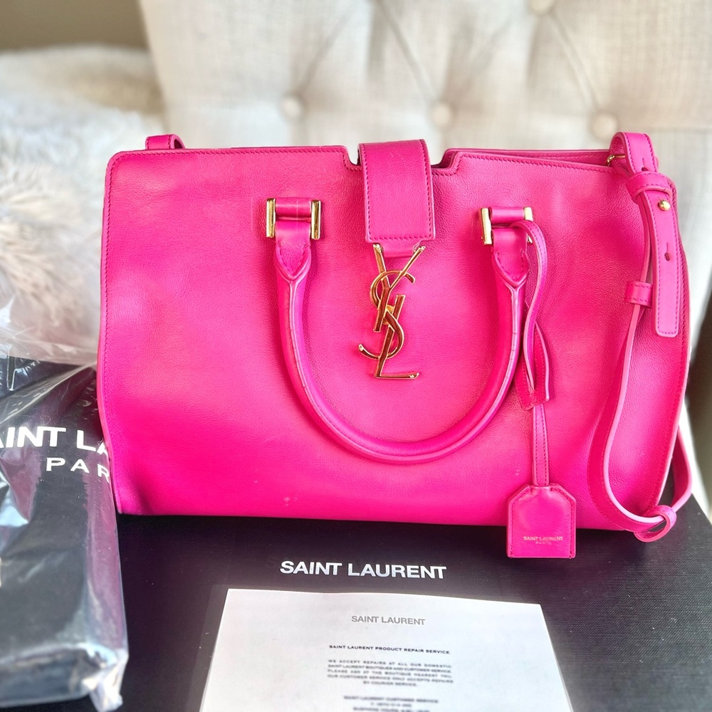 Yves Saint Laurent Monogram Small Cabas Chyc Tote in Fuchsia Pink